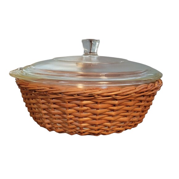 Vintage Glasbake Basketware 2 Quart Casserole And Knob Cover Original Box - Picture 7 of 10